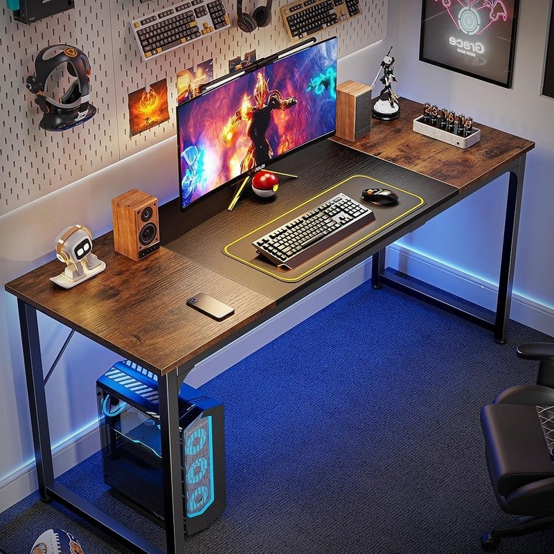 Spacious Rustic Brown Black Computer Desk Home Office Study Gaming Workstation gallery