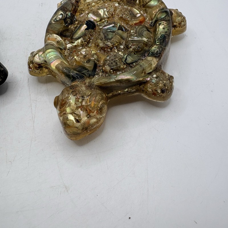 Acrylic Turtle Abalone Shell Trinket Soap Dish Pin Tray Vintage Set Of 2 5" gallery