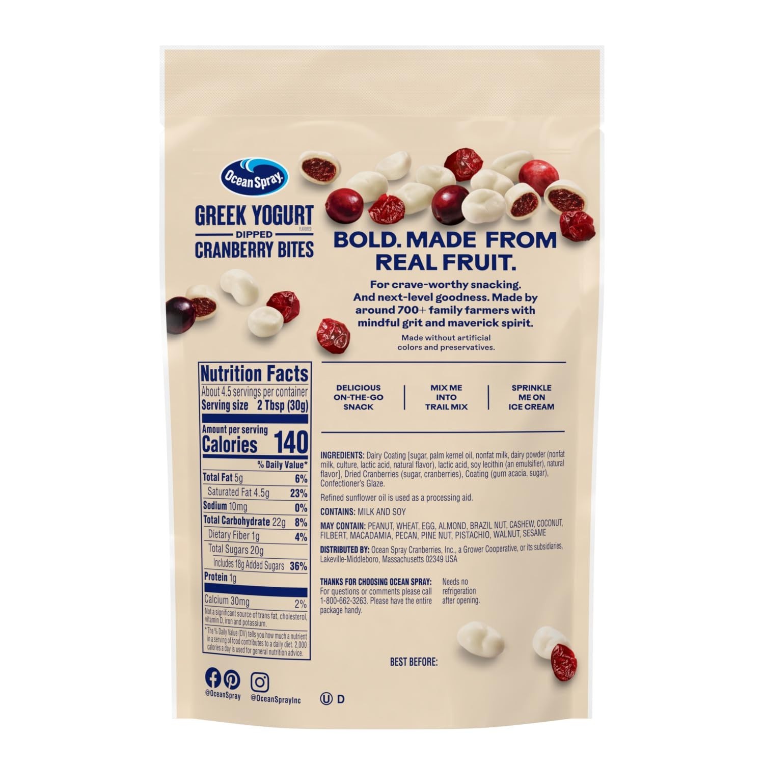 Ocean Spray Greek Yogurt Flavored Covered Cranberries, Dried Fruit, 5 oz gallery