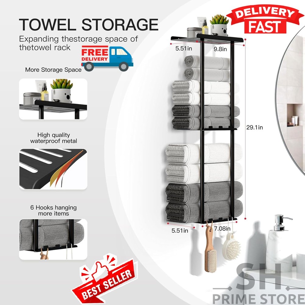 Bathroom Towel Storage Rack, Wall Mounted Bathroom Towel Rack, 30 inch Heavy Dut