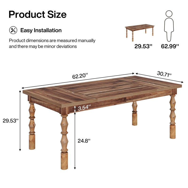 62.2'' Modern Dining Table Large Rectangular Wooden Kitchen Table for 4-6 People gallery