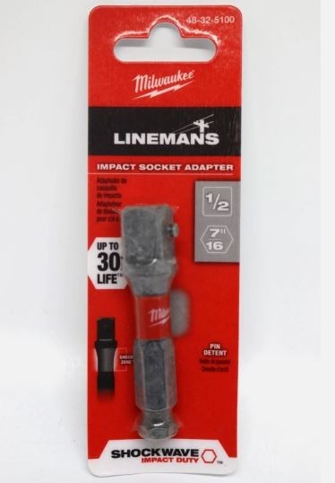 Milwaukee 7/16" - 1/2" Lineman Impact Socket Adapter Shockwave 48-32-5100 New gallery
