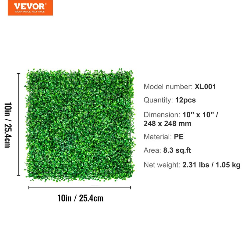 VEVOR Artificial Boxwood Panel 12pcs 10" X 10" Grass Hedge Wall Mat for Fence gallery