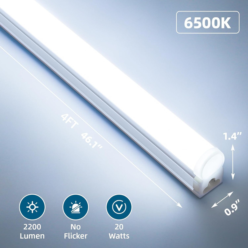 LED T5 Integrated Single Fixture, 4FT, 2200Lm, 6500K (Super Bright White), 20W, gallery