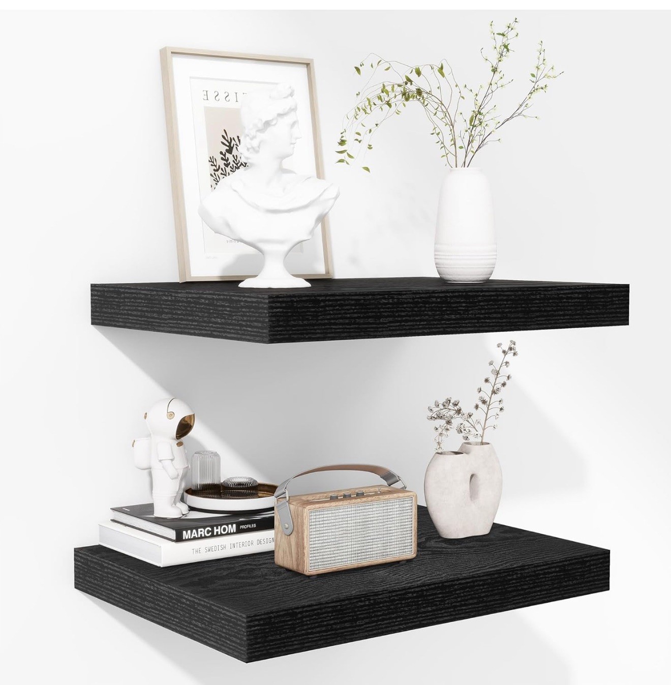 Boswillon Floating Shelves Hanging Wall Storage Rustic 16x5 in Set of 2 (Black) gallery