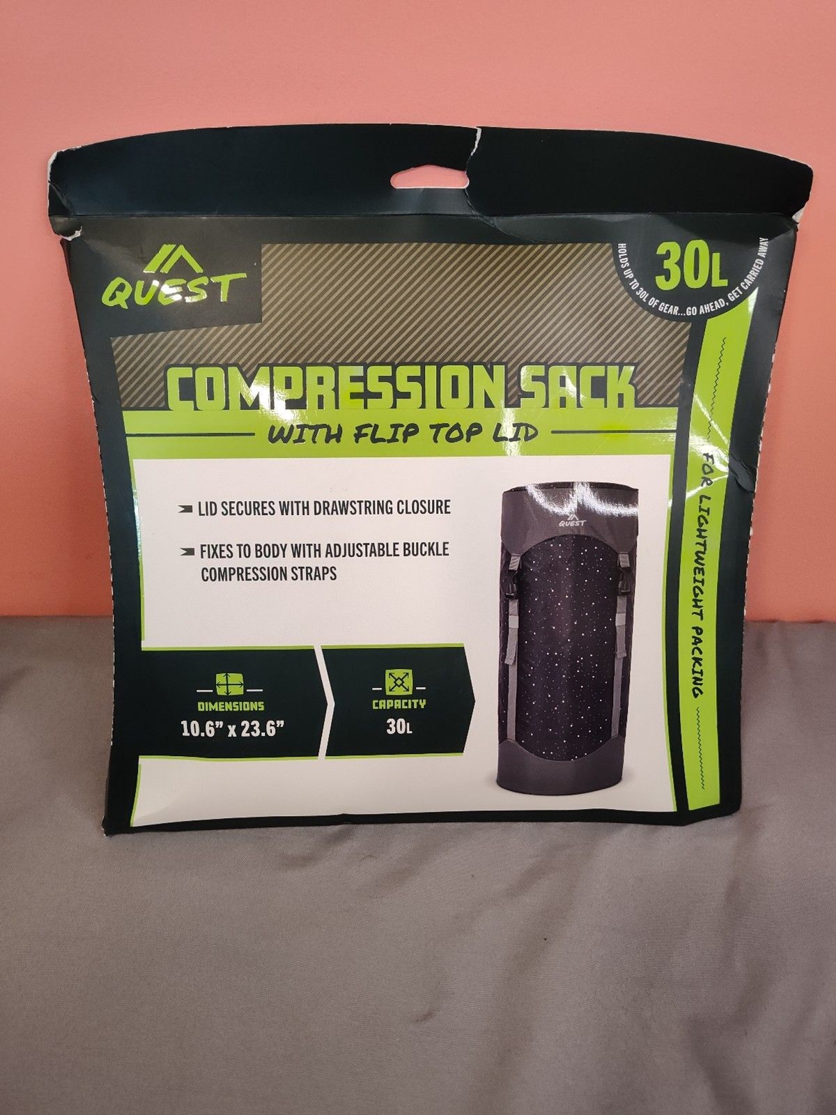 Quest Compression Pack Flip Top Lid 30L Black Gray 2