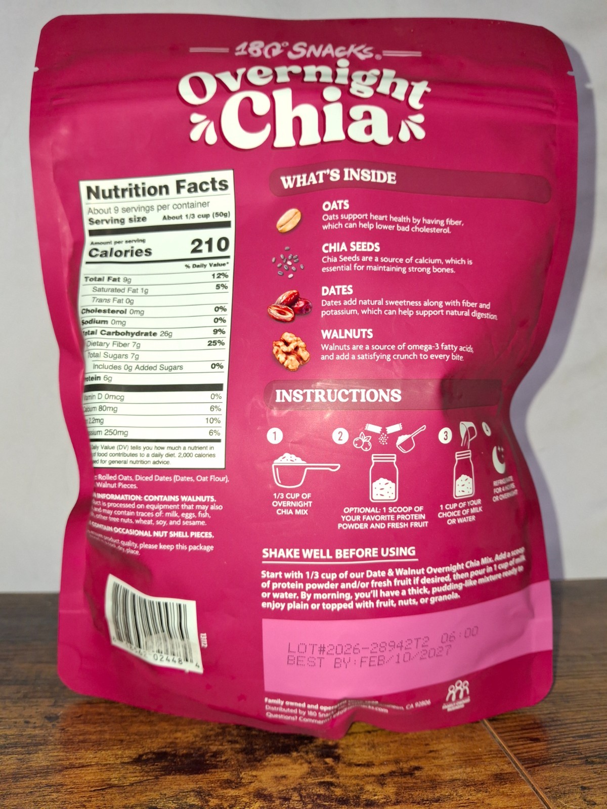 180 Snacks Overnight Chia Oats, Date And Walnut 16 Oz Exp 03/2027 gallery