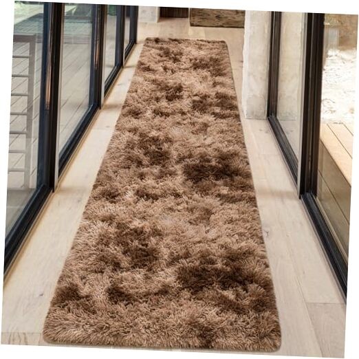 2x8 ft Plush Brown Tie Dye Rug Runner High Pile Fluffy Soft Bedside Rug Fuzzy gallery