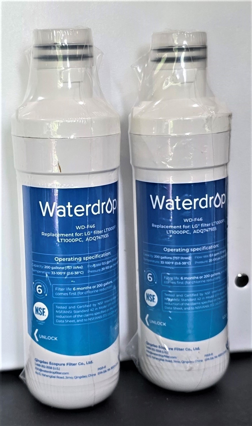 Waterdrop CF40A2A1V2V3W9U Water Filter, WD-F46 for LG Fridge 2PK gallery