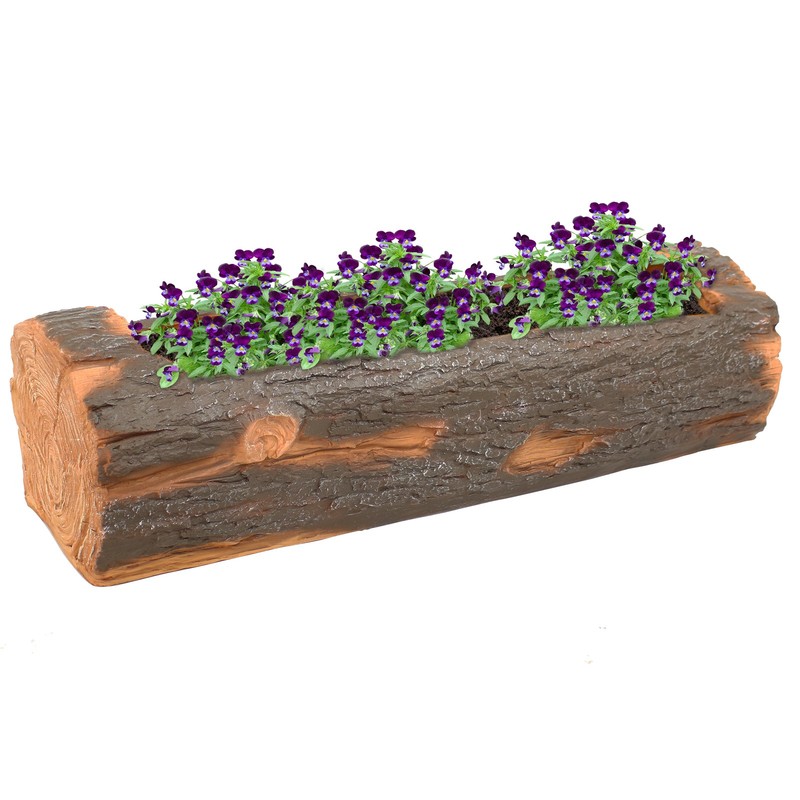 35 in Polyresin Rustic Outdoor Raised Log Flower Pot Planter by Sunnydaze gallery
