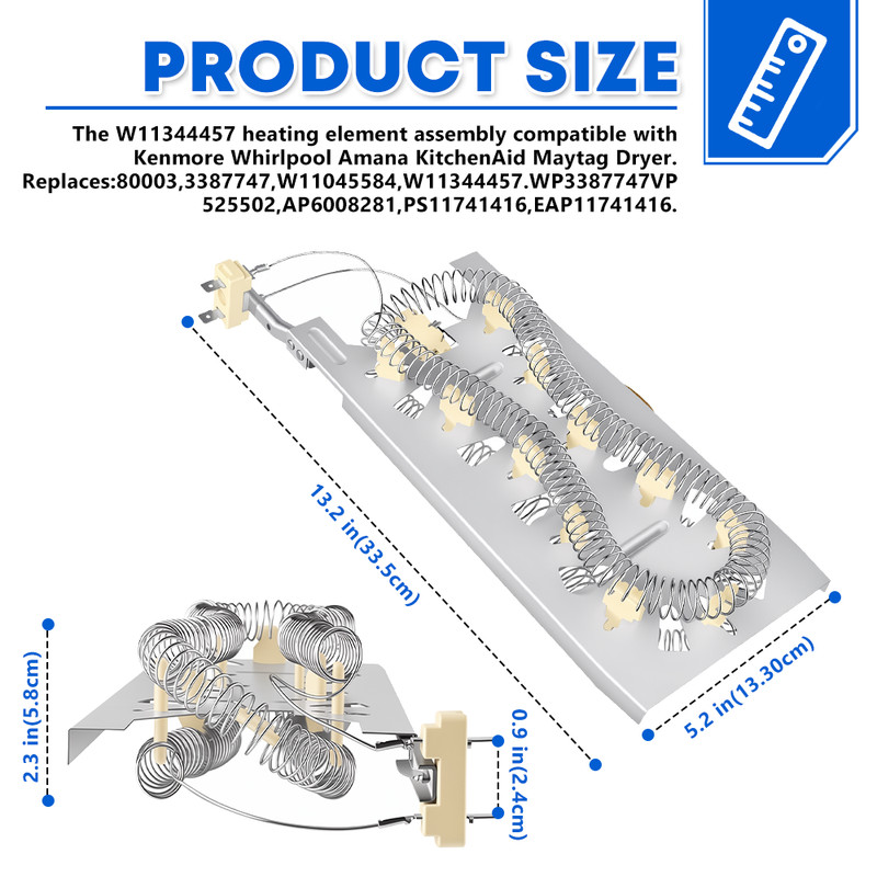 3387747 W11344457 Dryer Heating Element and 280148 8557403 Thermal Cut Off Kit gallery
