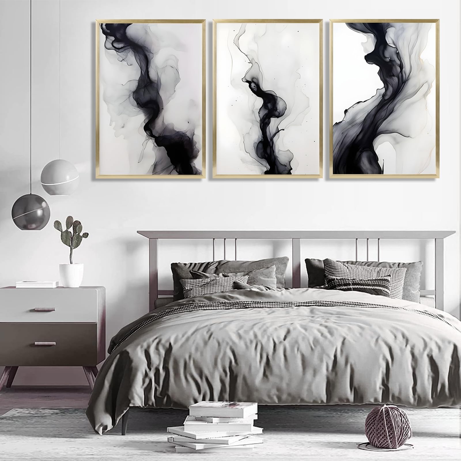 3 Pcs Black And White Simple Abstract Canvas Wall Art Black and gray Minimali gallery
