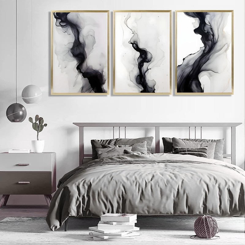 3 Pcs Black And White Simple Abstract Canvas Wall Art Black and gray Minimali gallery