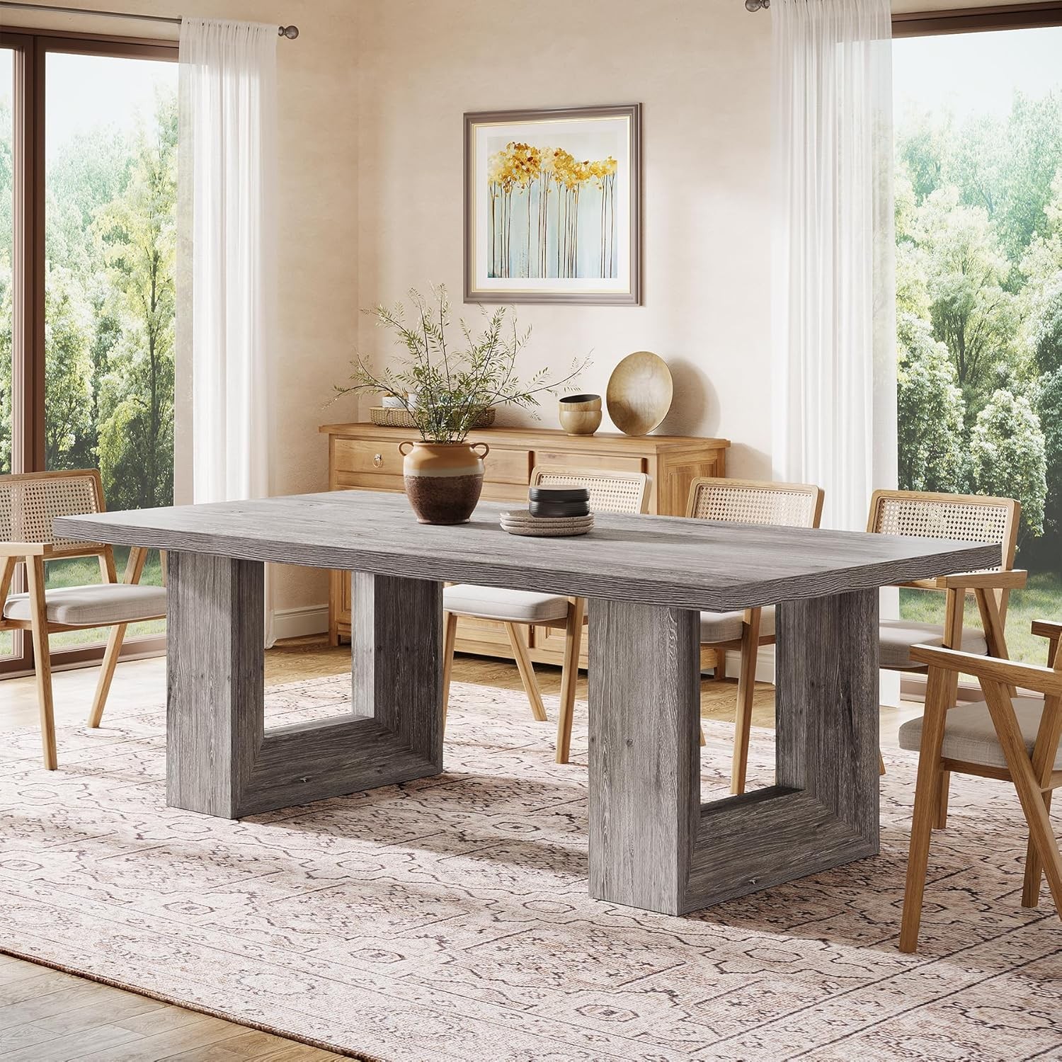 63-Inch Farmhouse Dining Table Rectangular Wooden Kitchen Table for 4-6 People gallery