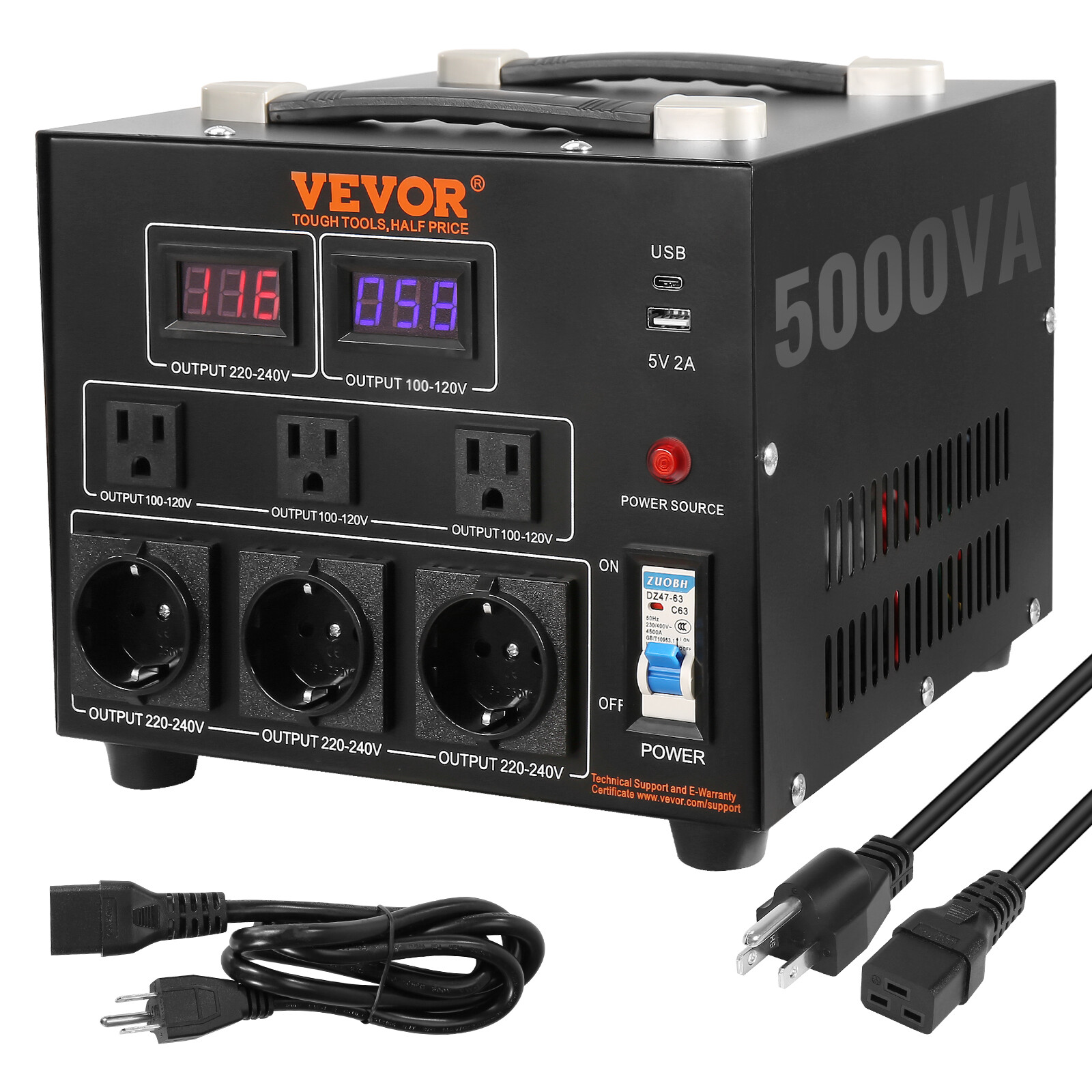 VEVOR 5000W Voltage Converter Transformer Step Up/Down 220V-110V /110V-220V CE gallery