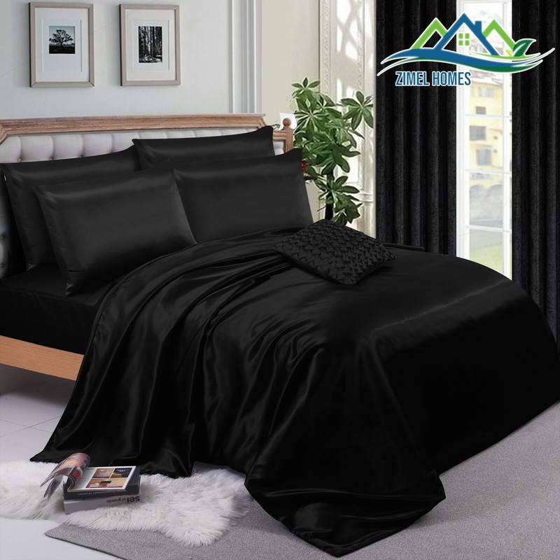 6PCS SATIN SILK ✔ COMPLETE BEDDING SET ✔ DUVET COVER FITTED SHEET 4 PILLOW CASES gallery