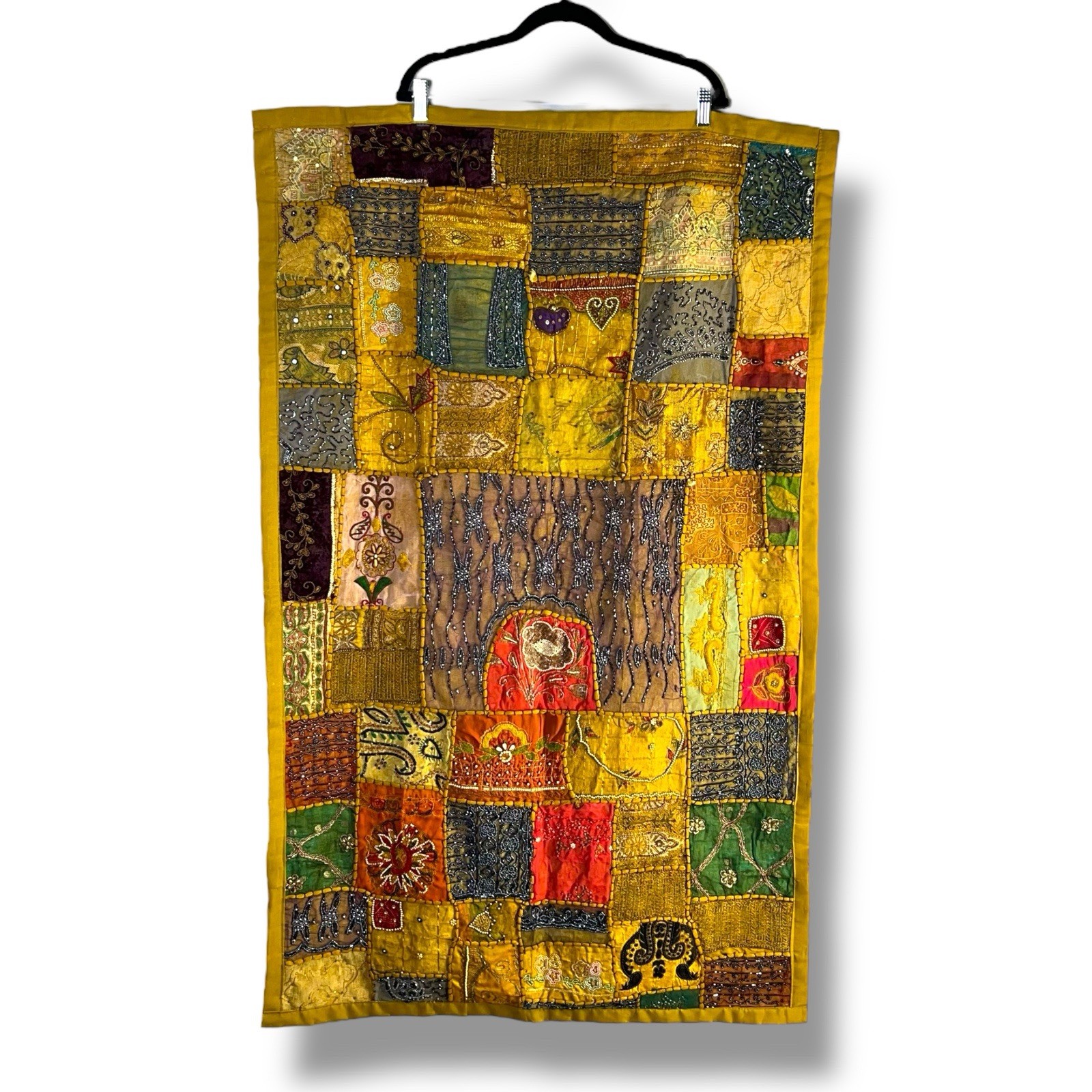 India Heavy Beaded Hand Embroidery Wall Hanging Zari Patchwork Tapestry Wall Art gallery