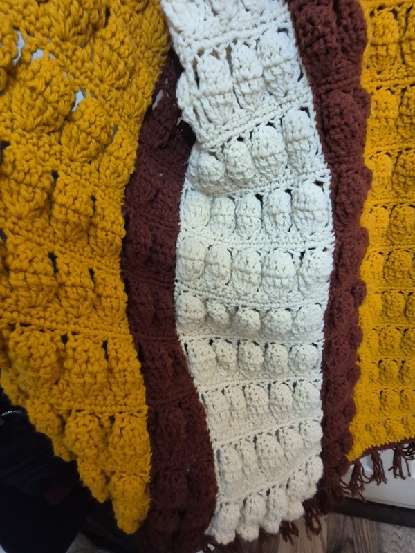 Crochet Granny Afghan Throw Lap Blanket Retro Knit Gold/Brown/Ivory 40" X 62" gallery