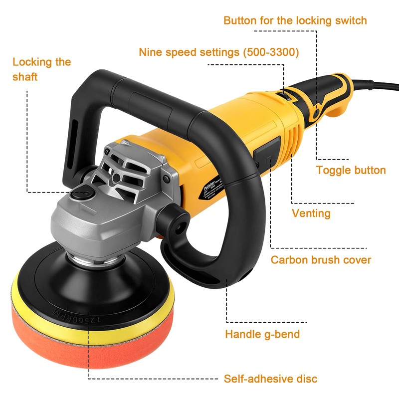 Electric Car Polisher Buffer Sander Waxer Kit Variable 7-Speed 7" 1580W W/ Pads gallery