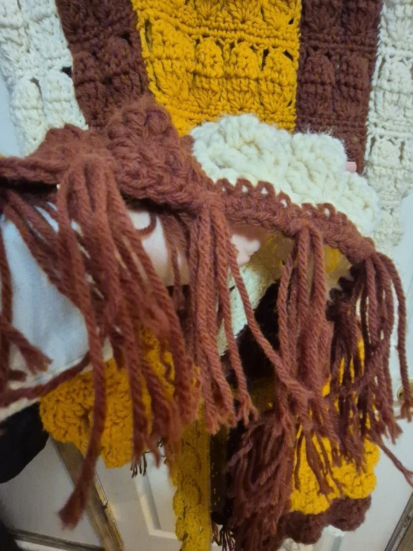 Crochet Granny Afghan Throw Lap Blanket Retro Knit Gold/Brown/Ivory 40" X 62" gallery