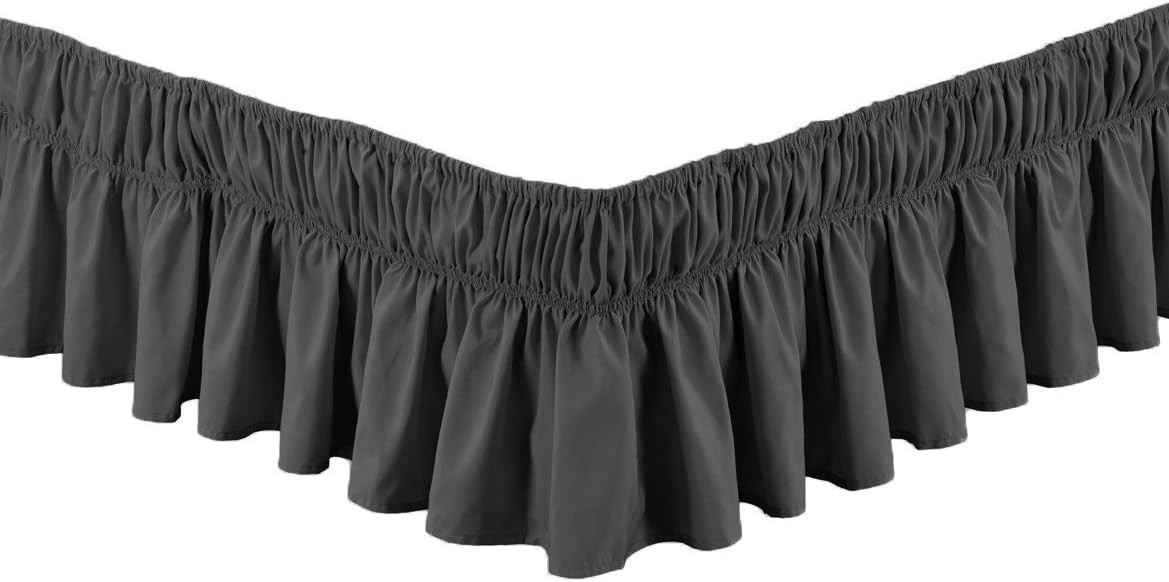 Elegant Elastic Bed Skirt with Ruffle - Easy Fit Twin/Full Size, Solid Charcoal gallery