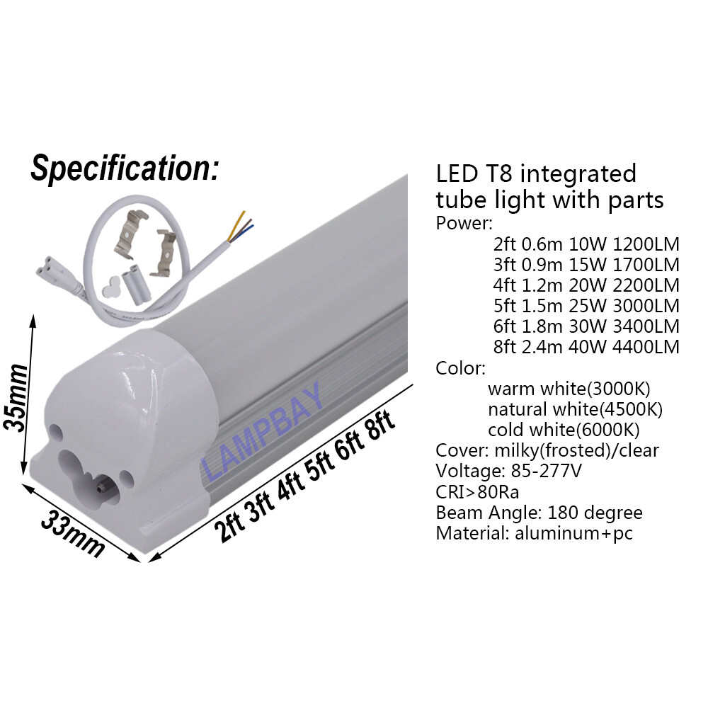 LED Tube Light 2ft 3ft 4ft 5ft 6ft 8ft T8 Integrated Bulb Linear Lamp Fixture gallery