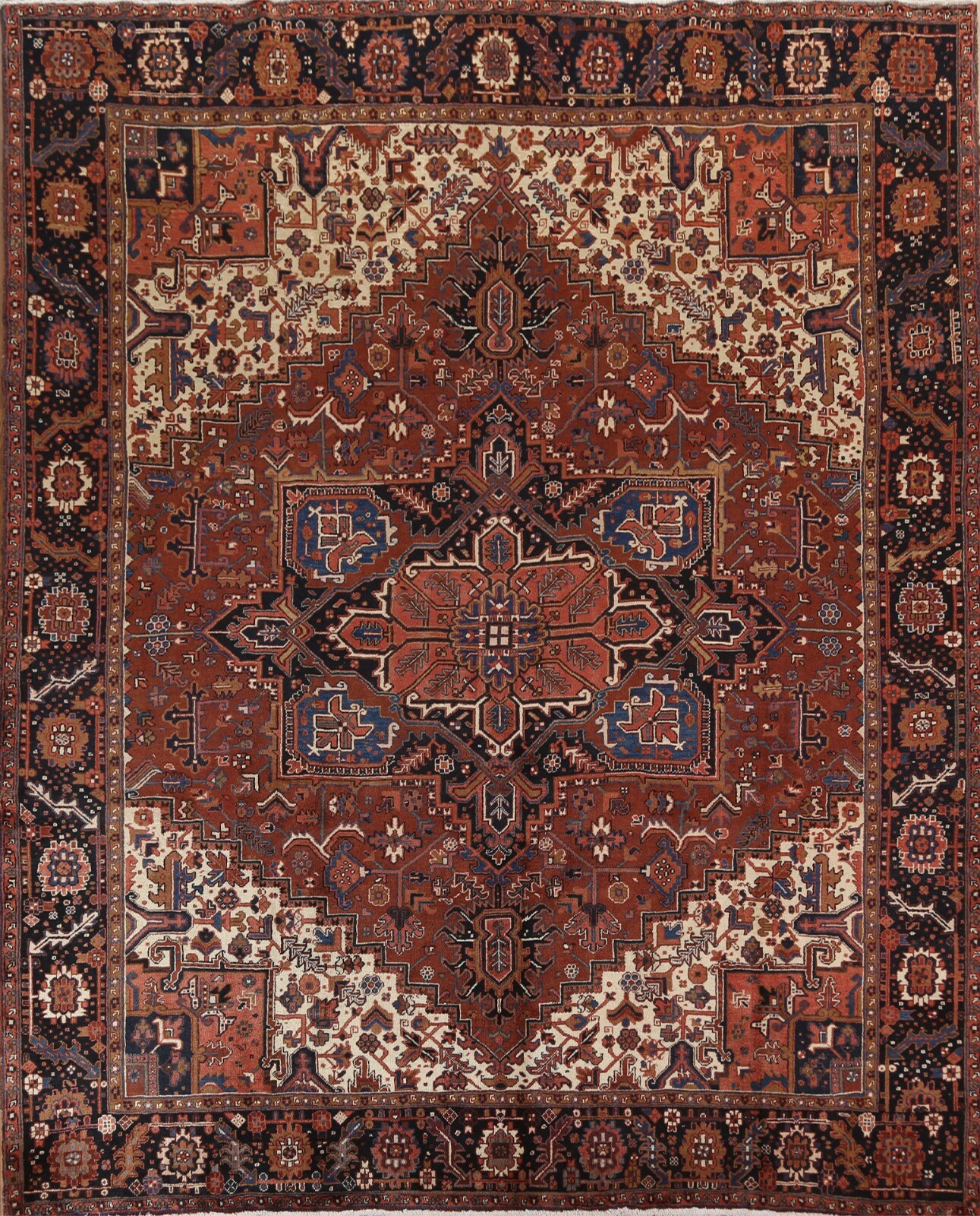 Vintage Vegetable Dye Heriz Geometric 9x10 Area Rug Hand-knotted For Dining Room gallery