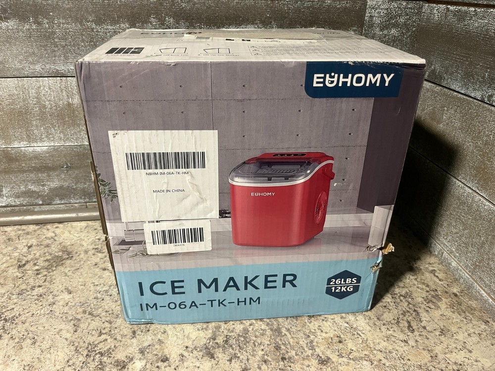 EUHOMY Countertop Ice Maker Machine with Handle, 26lbs in 24Hrs, 9 Ice Cubes ...