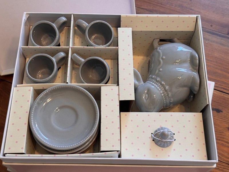 Pottery Barn Bunny Tea Set Gary Ceramic Glazed Finish Playful Tableware-NEW gallery