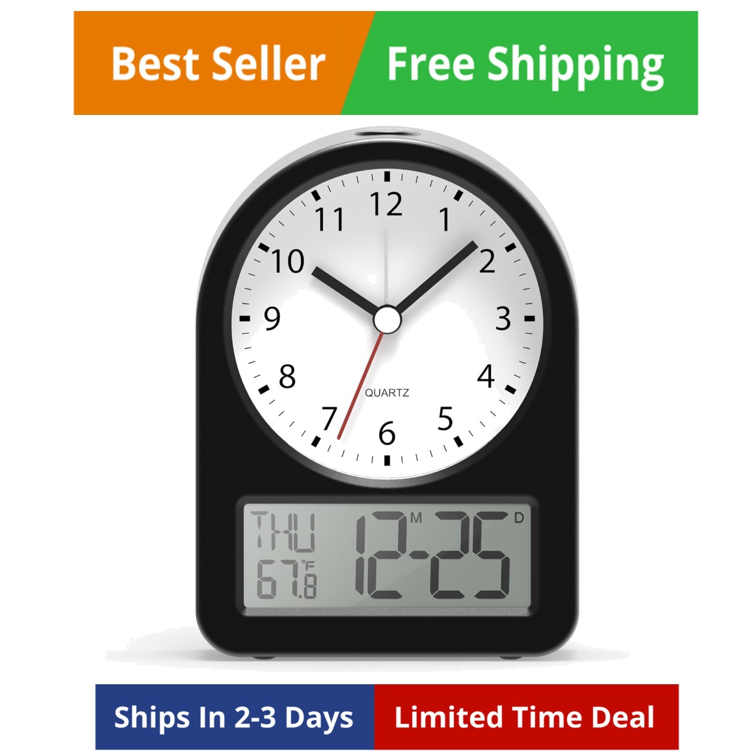 4" Analog Digital Alarm Clock, Battery Operated Desk Clock, Table Clock with ... gallery
