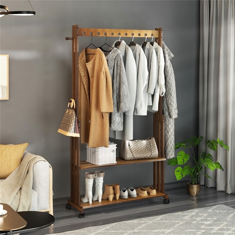Movable Freestanding Clothes Rack with Shelves Boutique Clothing Garment Rack gallery