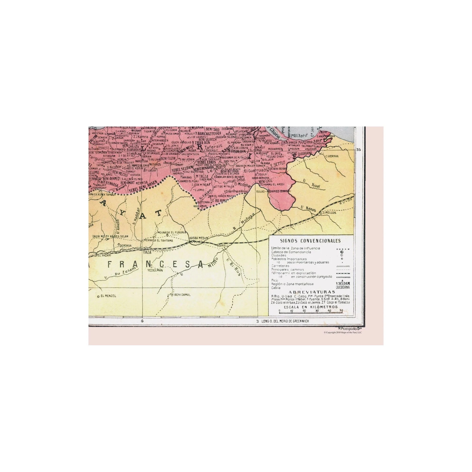 Historic Map - Morocco Spanish Influence - Pompido 1913 - Vintage Wall Art gallery