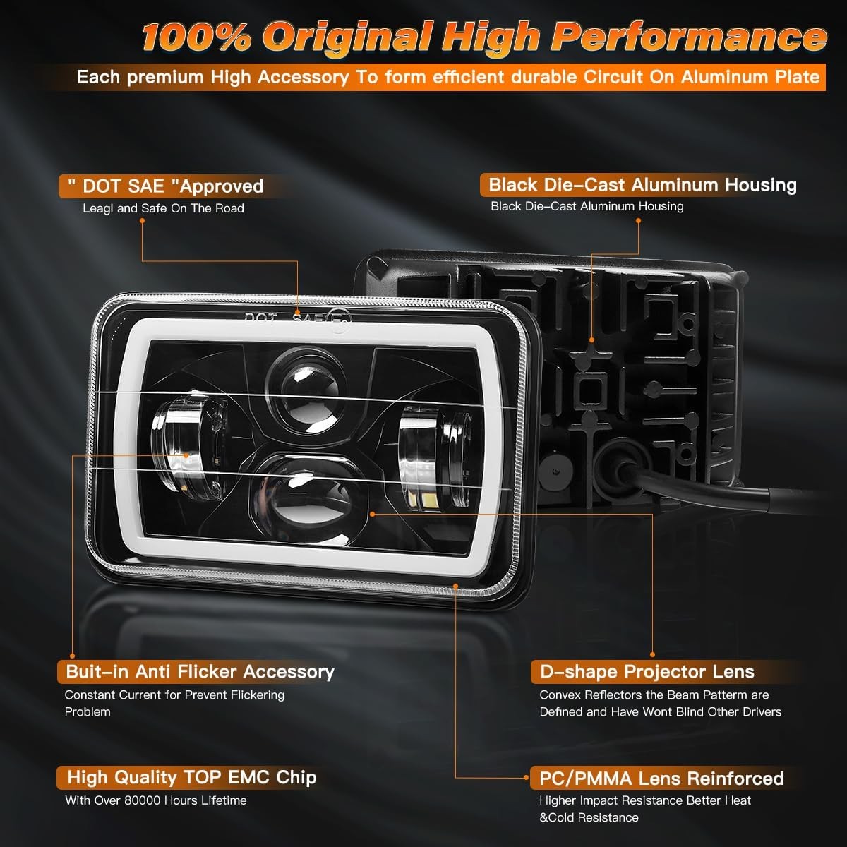 4x6in LED Headlight DOT High Low Beam Halo DRL Rectangle for Truck gallery