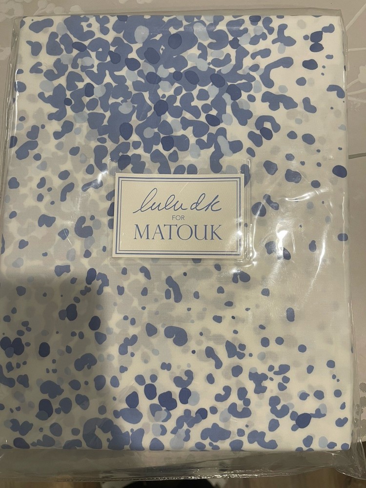 $295 Matouk Italy NWT (1pc) Twin Fitted Sheet 17” Blue Poppy 500TC Percale Azure