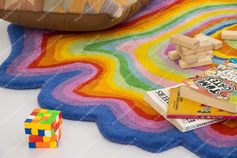 Psychedelic Irregular Shaped Tufted Custom Wool Area Rug For Gifting, Kids Room gallery