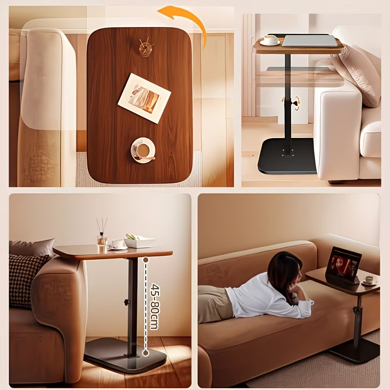 Walnut C-Shaped Sofa Side Table Adjustable Laptop Desk & Snack Tray for Bed/Couc gallery