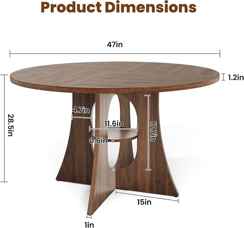 47" Round Dining Table for 4-6, Space-Saving Dining Room Table with Thick Tab... gallery