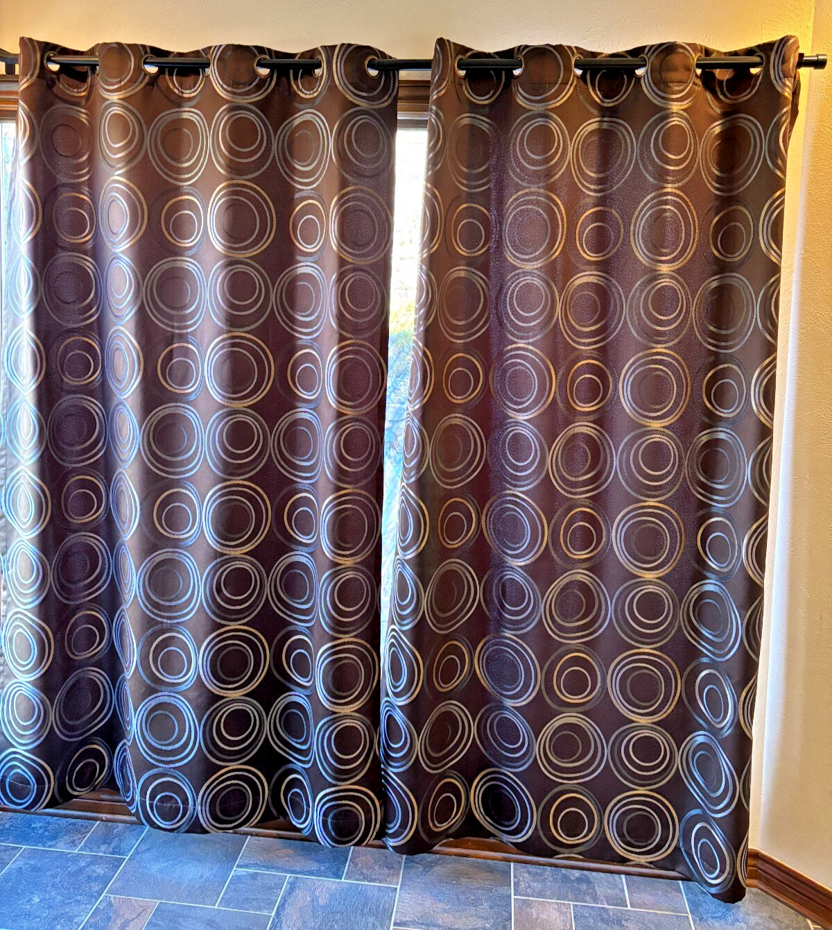 Apt. 9 Dark Brown Multicolored Geometric Lined Window Panel w Grommets 54" x 84" gallery