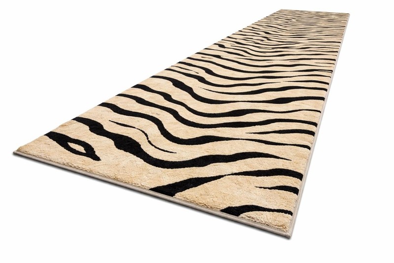 Hand Tufted Wool Runner Rug | Black Beige Tiger Print gallery