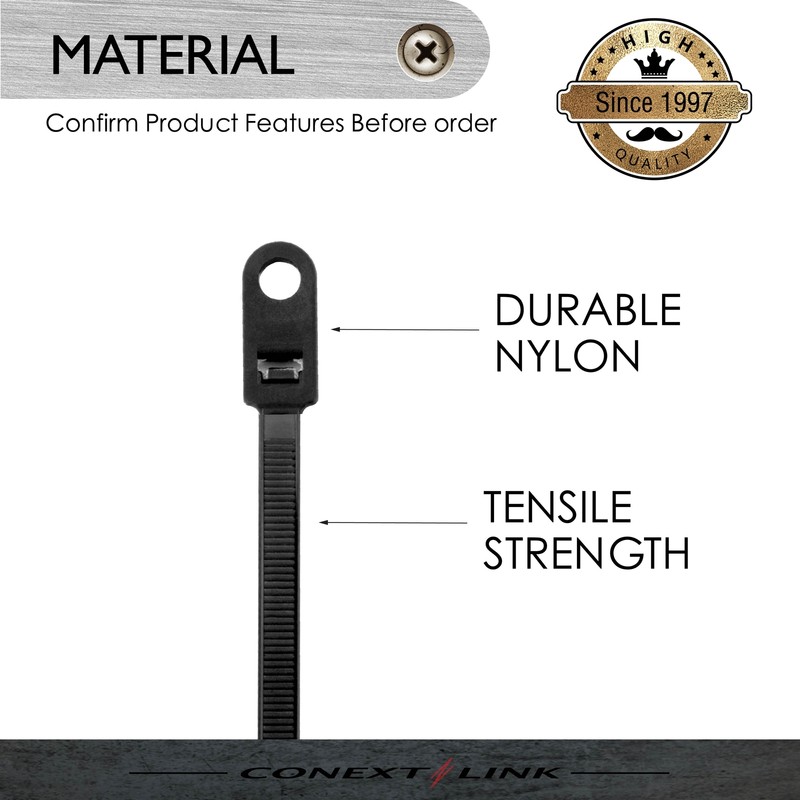 100 Nylon Cable Wire Zip Ties Mounting Hole Nail Screw 50 LBS 10" Inch Black gallery