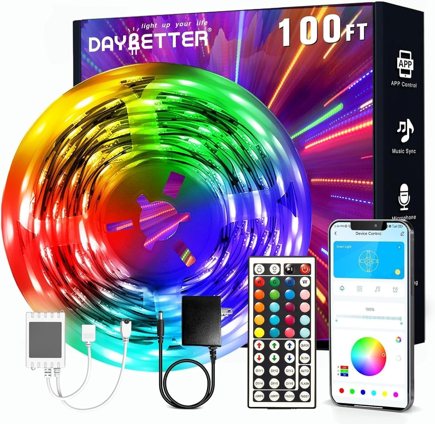 100Ft LED Strip Lights, Smart Light with App Remote Control, RGB LED Lights for gallery