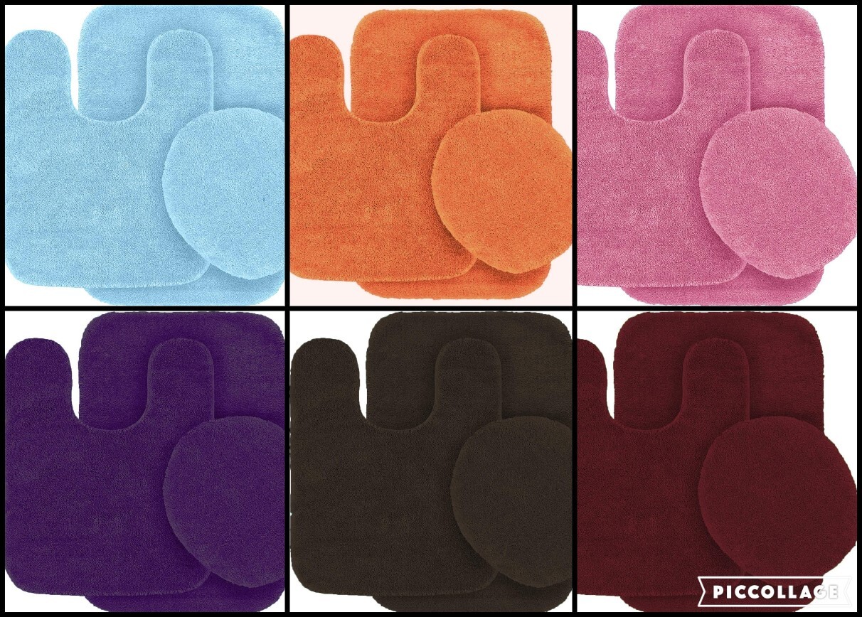 3PC BATHROOM SET RUG CONTOUR MAT TOILET LID COVER PLAIN SOLID COLOR BATHMATS gallery