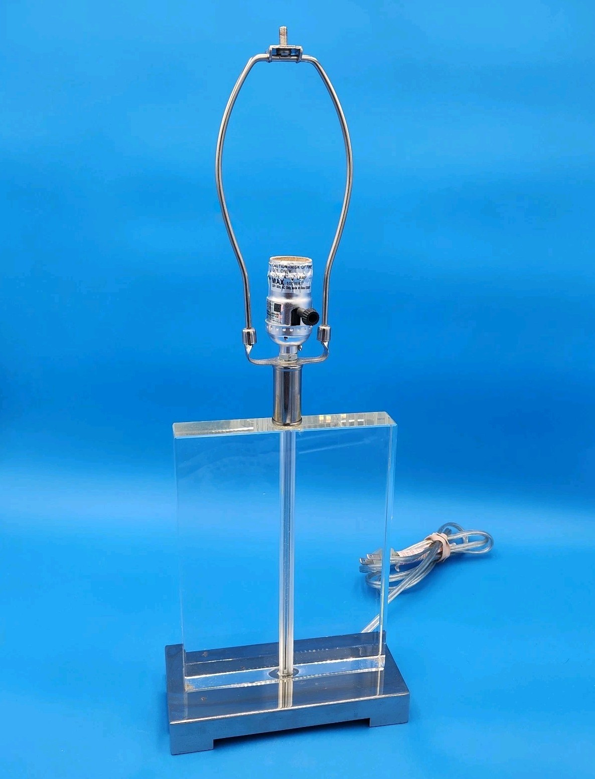 Modern Crystal Glass & Chrome Rectangle Shape Base Table Lamp 21" + Harp Working gallery