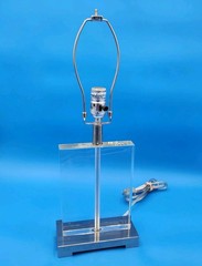 Modern Crystal Glass & Chrome Rectangle Shape Base Table Lamp 21″ + Harp Working
