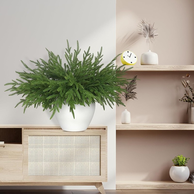 8pcs Norfolk Pine Greenery Stems Artificial Pine Branch Holiday Craft Vase Decor gallery