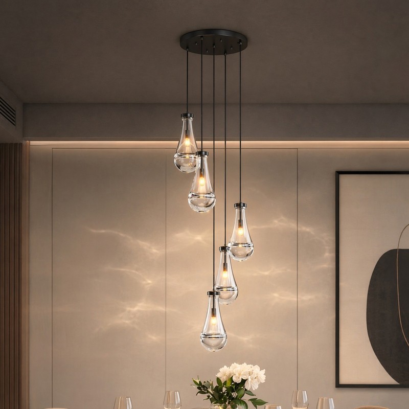 5-Light Black Raindrop Pendant LED Light Chandelier Kitchen Living Room Fixture gallery