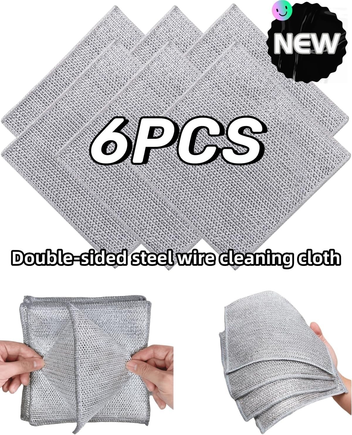 6 Pack Steel Wool Dishwashing Pads Multipurpose Mesh Dish Cloths Stainless Steel gallery