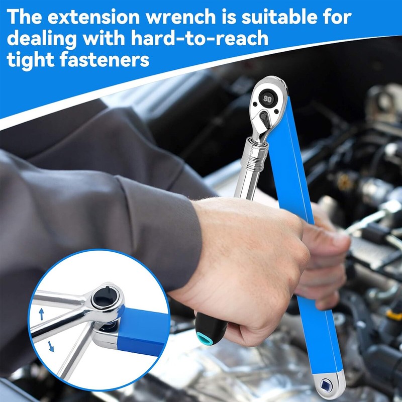 3/8" Offset Extension Wrench Set Socket Ratchet Spanner Extender with Adapters gallery