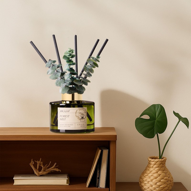 Reed Diffuser Set with 6.76 fl oz Forest Mist Scent Essential Oils and 3 Leav... gallery