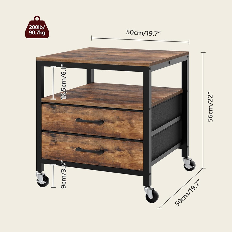 4-Tier Rolling Mini Fridge Stand with Drawers, Rustic Brown & Black gallery